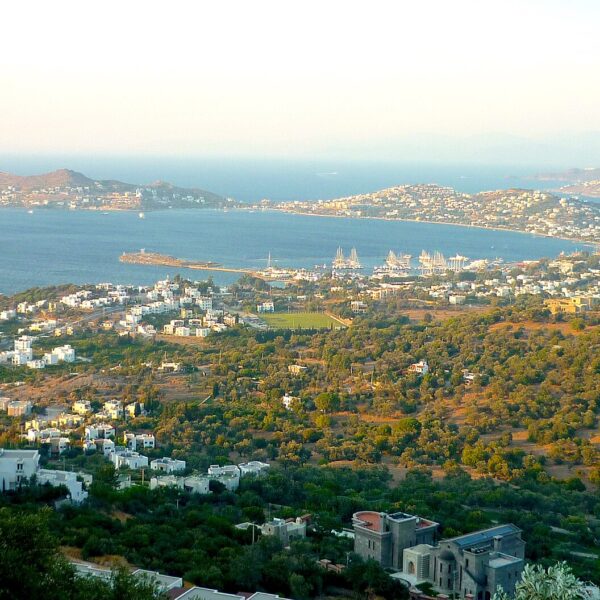 Yalıkavak bay, as seen from a hilltop to the south of the bay; taken late afternoon in early September 2011